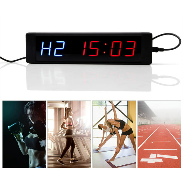 Interval Timer LED Display Programmable Interval Timer Wall Clock with Remote Control for Gym Fitness Training 5V US Plug